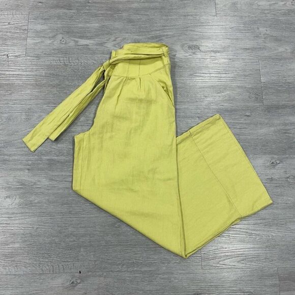 Free People Wide Leg Pants Women’s 6 Trousers High Waist Linen Blend Belted Boho - Picture 1 of 15